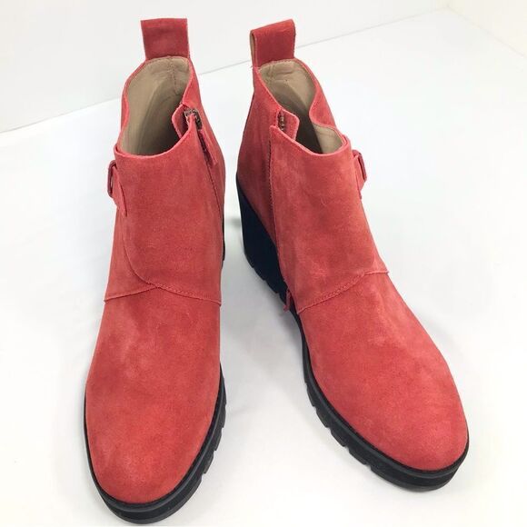 Eileen Fisher TINKER Brick Red Suede Leather Wedge Heel Lug Sole Ankle Bootie - Picture 9 of 16